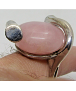 Mid-Century Sterling Silver and Round Pink Quartz Modernist Ring Size 8.25  - $147.51