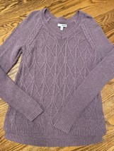 Sonoma Women&#39;s Light Purple Plum Long Sleeve Sweater Small Cable knit V -Neck - £7.49 GBP