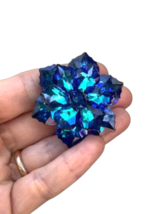 2&quot; Drop Vintage Inspired Iridescent Blue Austrian Crystals Flower Pin Brooch - £10.69 GBP