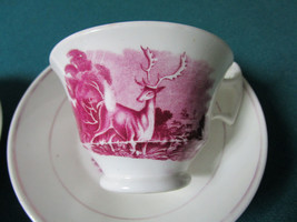 Staffordshire Purple Transferware Antique Pair Of Cups And Saucers Rare [*60] - £98.92 GBP