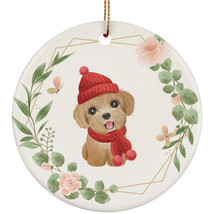 Cute Baby Poodle Dog Lover Ornament Flower Wreath Christmas Gift Pine Tree Decor - £11.88 GBP