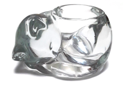 Vintage Indiana Clear Glass Sleeping Cat Voltive Holder - £10.57 GBP