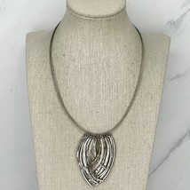 Chico&#39;s Multi Strand Wire Hammered Metal Rhinestone Silver Tone Necklace - £13.23 GBP