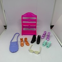 Barbie Doll Accessories Lot Purse Shoerack Sunglasses and 4 Pairs of Shoes - $4.85