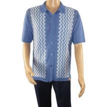 Mens Stacy Adams Italian Style Knit Woven Shirt Short Sleeves 3118 Denim Blue image 4