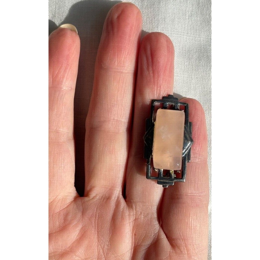 Art Deco Era 925 Sterling Silver And Pink Quartz Brooch Sky Item image 8