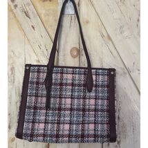 Kate Spade Plaid Burgundy Blue White Tweed Tote Shoulder Bag NWOT - $118.80