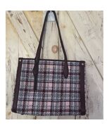 Kate Spade Plaid Burgundy Blue White Tweed Tote Shoulder Bag NWOT - $118.80