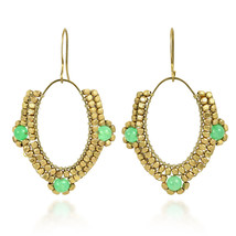 Oval Chandelier Beads and Green Quartz Brass Dangle Earrings - £11.21 GBP