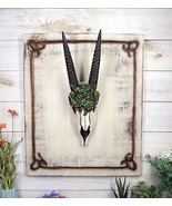 Rustic Western Oryx Gazelle Antelope Skull With Green Roses Wall Decor P... - £36.71 GBP
