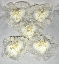 Vintage Christmas Fabric Ornaments Lace Hearts Set of 5 Taiwan White/Cream - £14.11 GBP