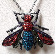 Austrian Crystal Fly Brooch / Pendant Necklace 24 Inches in Black and Silvertone - £11.17 GBP