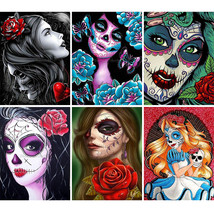 5D Diamond Painting Skull Girl Rose Flower DIY Embroidery Cross Stitch K... - £7.55 GBP