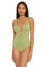 BECCA by Rebecca Virtue Color Code Skylar Plunge One-Piece Grapefruit LG - £37.55 GBP