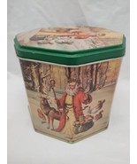 Vintage Santa Clause With Reindeer And Squirrels Tin 4.5&quot; X 4.5&quot; X 4&quot; - $29.87 CAD