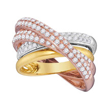 14kt Tri-Tone Gold Womens Round Diamond Fashion Crossover Band Ring 1-1/4 Cttw - £2,263.07 GBP