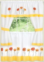Embellished Cottage Curtains Set (58"x36") Daisies Flowers, Gerbera,Achim - $24.74