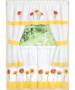 Embellished Cottage Curtains Set (58&quot;x36&quot;) DAISIES FLOWERS, GERBERA,Achim - $24.74