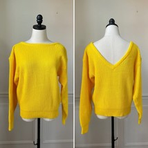 Vintage 80s 90s Colors by Brooks Bold Marigold Yellow Wide Rib Back V Sw... - $20.16