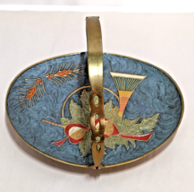 Vintage Cloisonne Enamel Brass Handled Basket Horn Holly Oval Shape 7.5 ... - $28.28