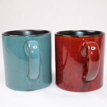 New Gibson Home Coffee Mugs Extra Large Set Of 2 Blue Green &amp; Red Black Tea Cups - £16.86 GBP