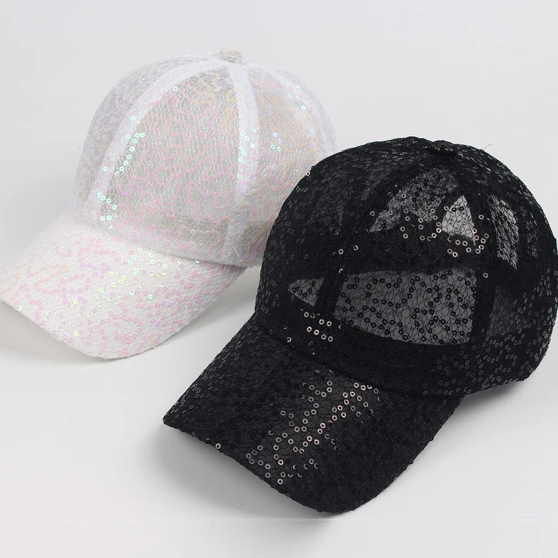 2022 women s baseball cap glitter mesh sequin hip hop caps girls summer female hats for thumb200