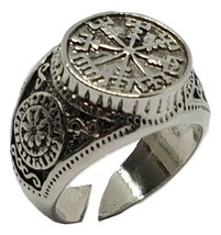 Viking Ring Vegvisir Rune Compass Norse Nordic Celtic  Silver Tone Adjustable - £12.88 GBP