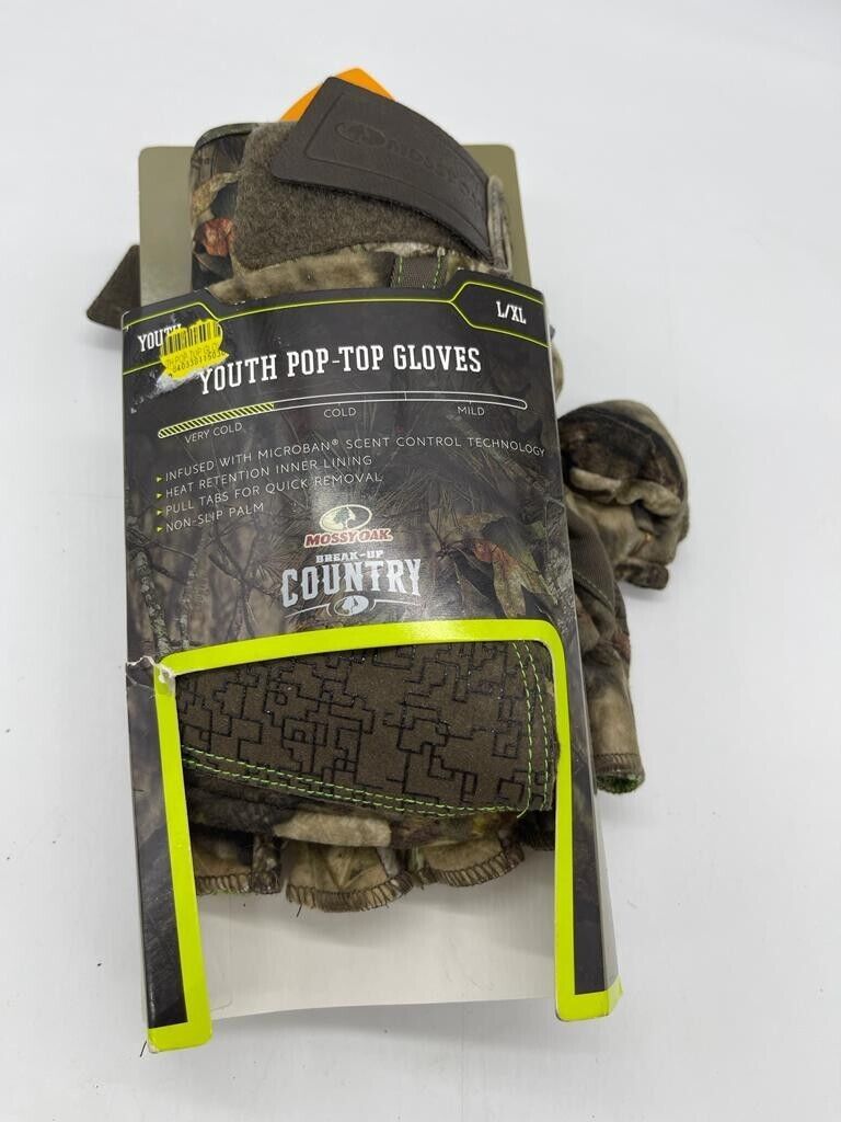 Primary image for Mossy Oak Camouflage 100% Polyester Breakup Country Youth Pop-Top Gloves Size XL