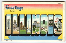 Greetings From Illinois Big Large Letter Postcard Linen Unused Curt Teich - £5.54 GBP