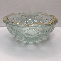 Vintage 1950s 8&quot; Crystal Starburst Cut Glass Serving Bowl Gold Scalloped... - $34.99