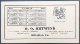VTG 1936 Ortwine Equine Harness Ad Ink Blotter Millville PA Horses Calendar - £16.78 GBP