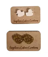 Whimsical Mix Acrylic Stud Earrings - Gold Glitter &amp; White - 2 Pair - $13.00