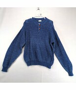 Vtg Tobruk Men&#39;s L Navy Blue Sweater 2 Leather Buttons Drop Shoulder Cab... - $42.13 CAD