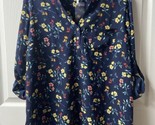 d n a Couture  Roll Tab Long Sleeve Blouse Womens Plus Size 1X Blue Flor... - $16.71