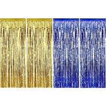 4 Pack Foil Curtains Metallic Fringe Curtains Shimmer Curtain For Birthday Weddi - £25.57 GBP