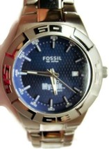 Fossil Mystik Lubricant 10ATM WR Blue Dial Silver T Bracelet Date Watch New Batt - £45.21 GBP