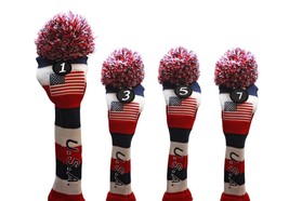 1 3 5 7 USA GOLF Driver Headcover Red White Blue KNIT Head Covers Headcovers - £131.52 GBP