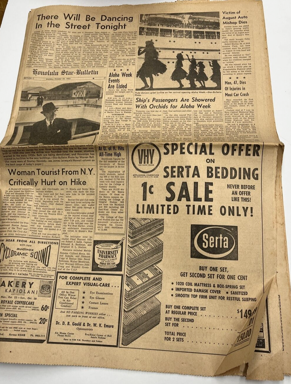 Honolulu Star Bulletin Aloha Week 1962 Lurline Ship Received with Hula &amp;... - $17.77