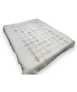 Vtg Snowball Feed Sack Quilt Multicolor White Border Scallop Distressed ... - £140.43 GBP