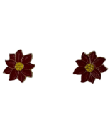 Christmas Poinsettia Flower Earrings Holidays Red Yellow 1/2 inch Butter... - $7.99