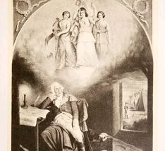 1952 George Washington&#39;s Dream Plate Lithograph Print Currier &amp; Ives 2 D... - $13.50