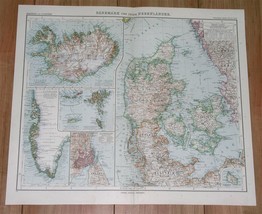 1912 Map Of Denmark SCHLESWIG-HOLSTEIN Copenhagen Iceland Faroe Greenland - £21.86 GBP
