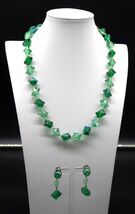 Vtg Green Optical Prism Beaded Necklace &amp; Clip-on Earrings Signed Austria - $29.99