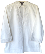 Kenar Linen Tunic Blouse Shirt Womens Size 8 Oatmeal Beaded Embellishmen... - £34.99 GBP