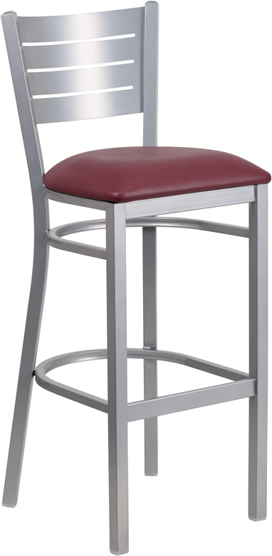 Silver Slat Stool-Burg Seat XU-DG-60402-BAR-BURV-GG
