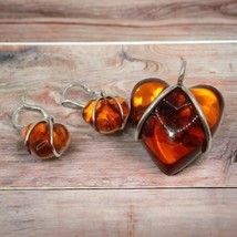 Vintage Amber Heart sterling silver earrings and pendant - $3,326.20 MXN