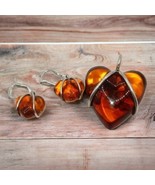 Vintage Amber Heart sterling silver earrings and pendant - €151,97 EUR