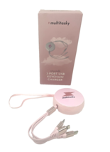 Multitasky Retractable 3-Port USB Keychain Charger Pink NEW - $18.99