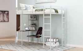 Twin Metal Loft Bed with 2 Shelves and one Desk ,Silver - £246.64 GBP