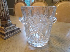 VTG CRYSTAL HANDLED ICE BUCKET PINWHEELS FANS NOTCHED EXQUISITE 9&quot;H - $22.72